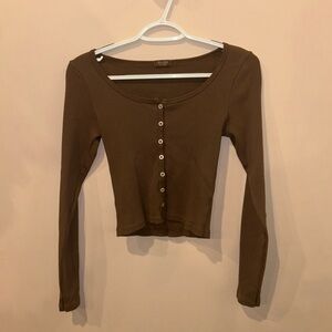 Brandy Melville Brown Long Sleeve Button Top